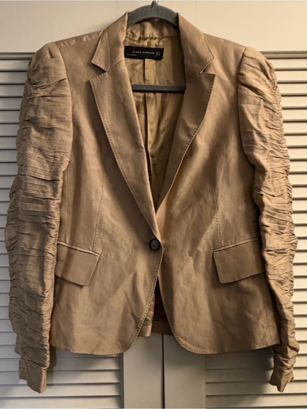 Zara Woman Metallic Bronze Blazer Jacket
Accordion Puff Sleeve Size S